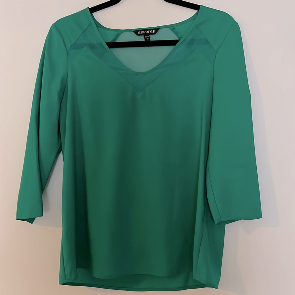 Green Express Blouse with Sheer Panel Detail, Size S
